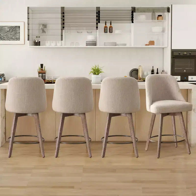 Bekrvio, 4er-Set Barhocker in Tresenhöhe mit Drehfunktion, Rückenlehnen und Holzbeinen, mit Leinenstoff- oder PU-Lederbezug für die Kücheninsel