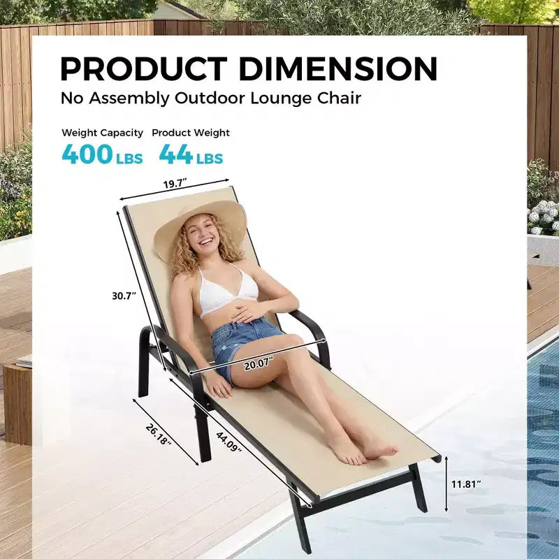 Set aus 2 Outdoor-Terrassenliegen, 5-fach verstellbare Liegestühle mit Textilene-Gewebe, Pool-Liegen für Garten & Balkon