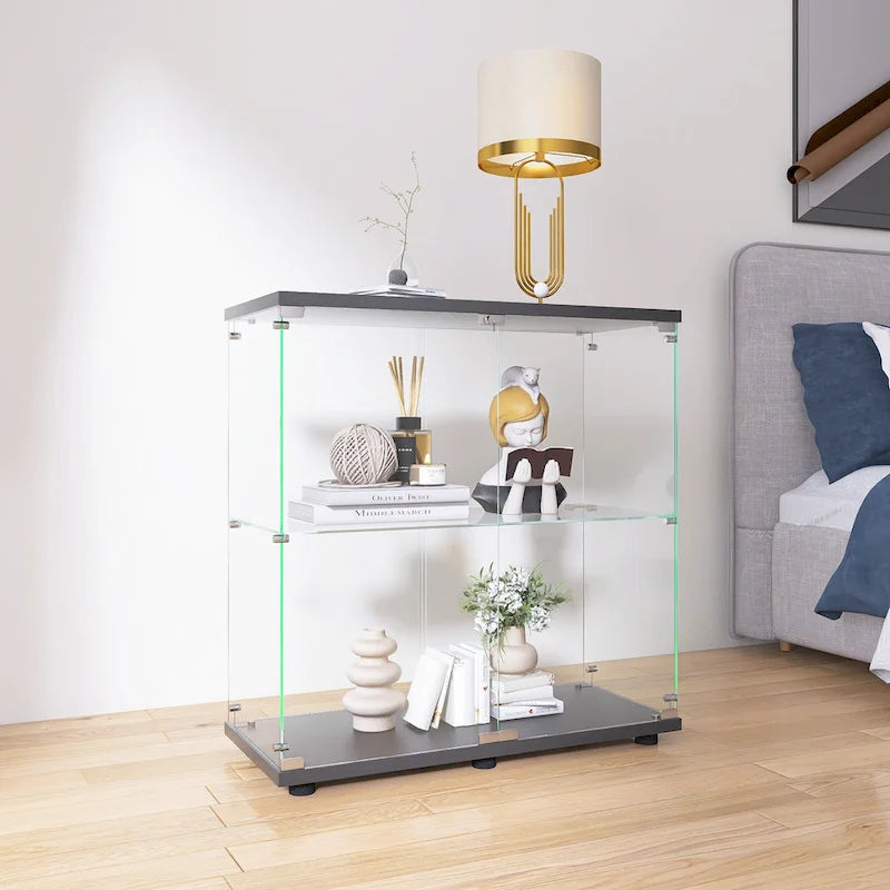 Glasvitrine mit zwei Türen und zwei Einlegeböden, mit Tür