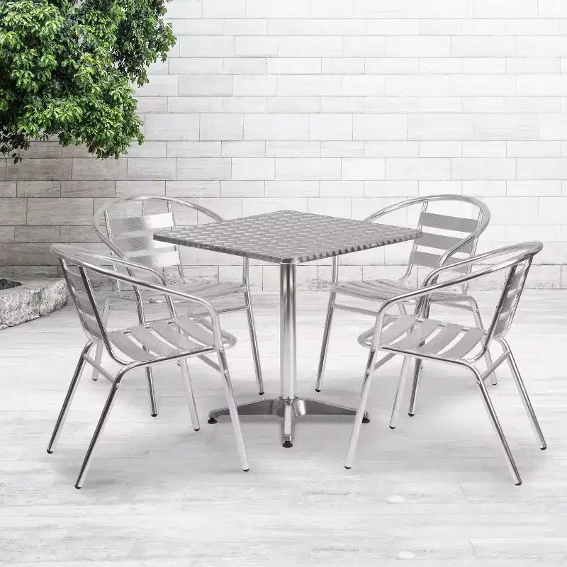 Emma und Oliver 27,5-Zoll-Aluminium-Tischset mit 4 Stühlen mit Lattenlehne