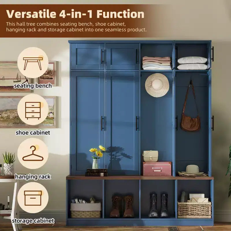 GDFStudio Jessica Farmhouse 4-in-1-Garderobe mit versteckten Haken und Sitzbank mit Stauraum