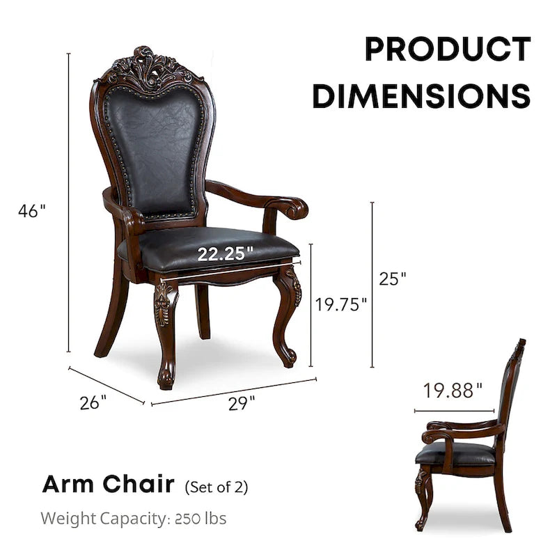 Furniture of America Eugene Traditionelle Esszimmer-Armstühle aus Massivholz mit Ziernagelbesatz und Cabriole-Beinen (2er-Set)