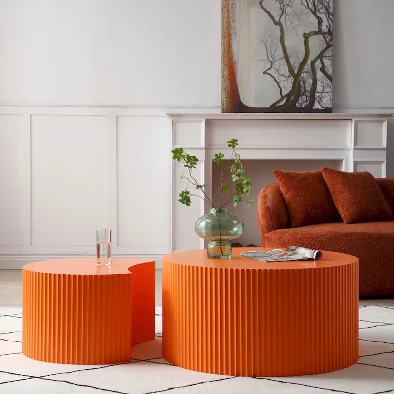 Modernes, glamouröses rundes Satztisch-Set für das Wohnzimmer (2-tlg.), nicht montiert
