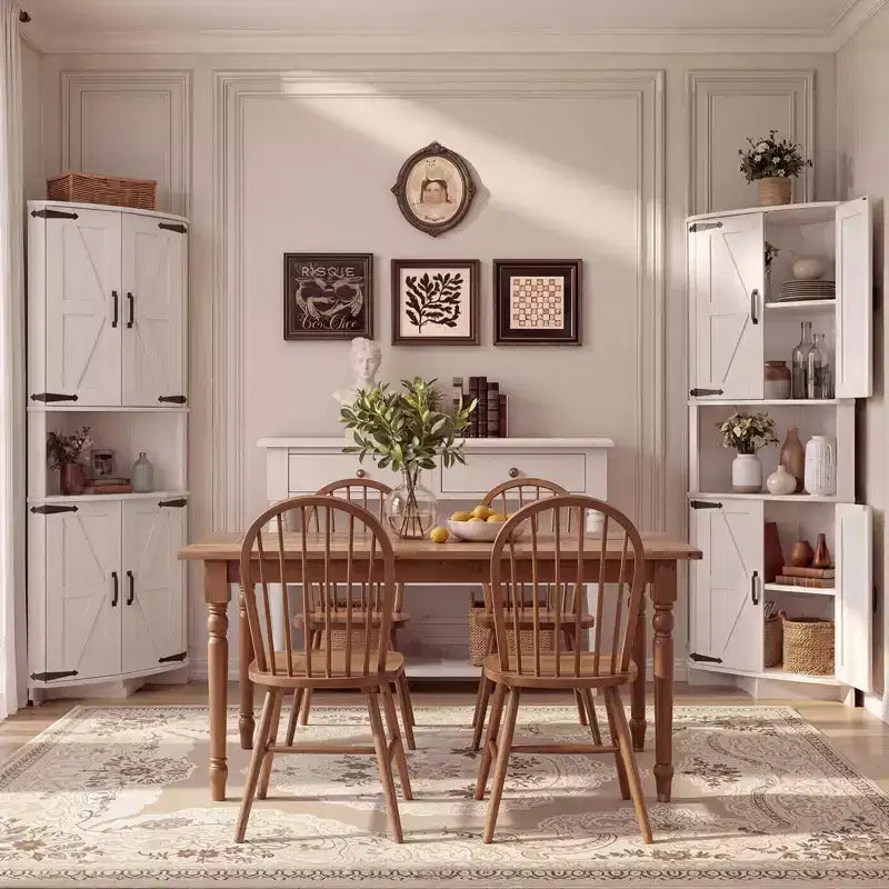 COZONY 65 Eckschrank im Landhausstil mit Türen und verstellbaren Einlegeböden, hoher Eckvorratsschrank für Küche und Wohnzimmer