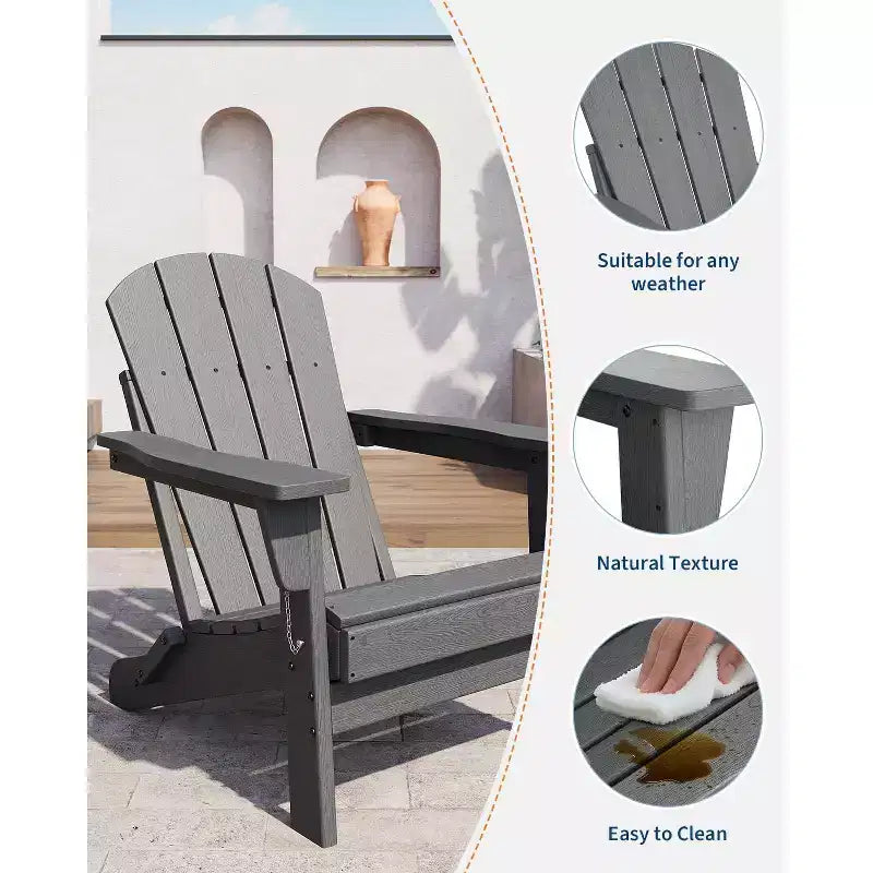Klappbare Adirondack-Stühle, 4er-Set mit 2 Beistelltischen, moderne Outdoor-Stühle aus HDPE für Terrasse, Veranda, Balkon, Garten und Rasen