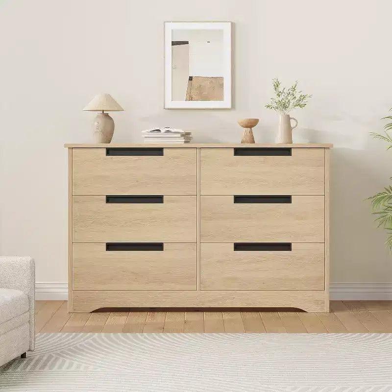 6-Schubladen-Kommode fürs Schlafzimmer, 46,8 Zoll breite Holzkommode mit Griffmulden, Kleiderschrank, TV-Kommode für den Flur