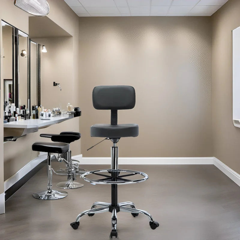 Höhenverstellbarer Zeichentisch-Hocker – Mit Premium-Leder, Laufrollen