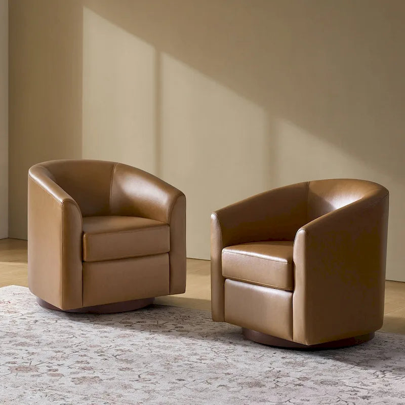 Haley Moderne drehbare Fässerstuhl-Set aus Kunstleder mit Massivholzfuß, 2er-Set von HULALA HOME