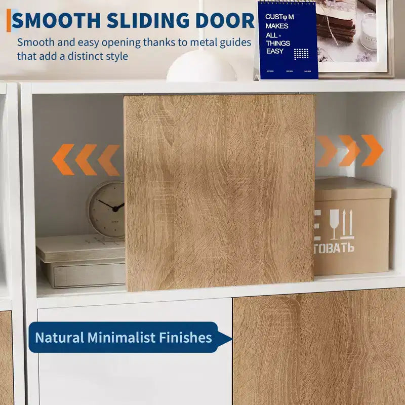 CuisinSmart Holzaufbewahrungsschrank, Sideboard-Buffetschrank mit Schiebetüren & verstellbaren Einlegeböden, Badezimmer-Vitrinenschränke, Weiß