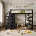 Queen-Size-Metall-Hochbett mit Ablagefächern, Schränken und Kleiderschrank