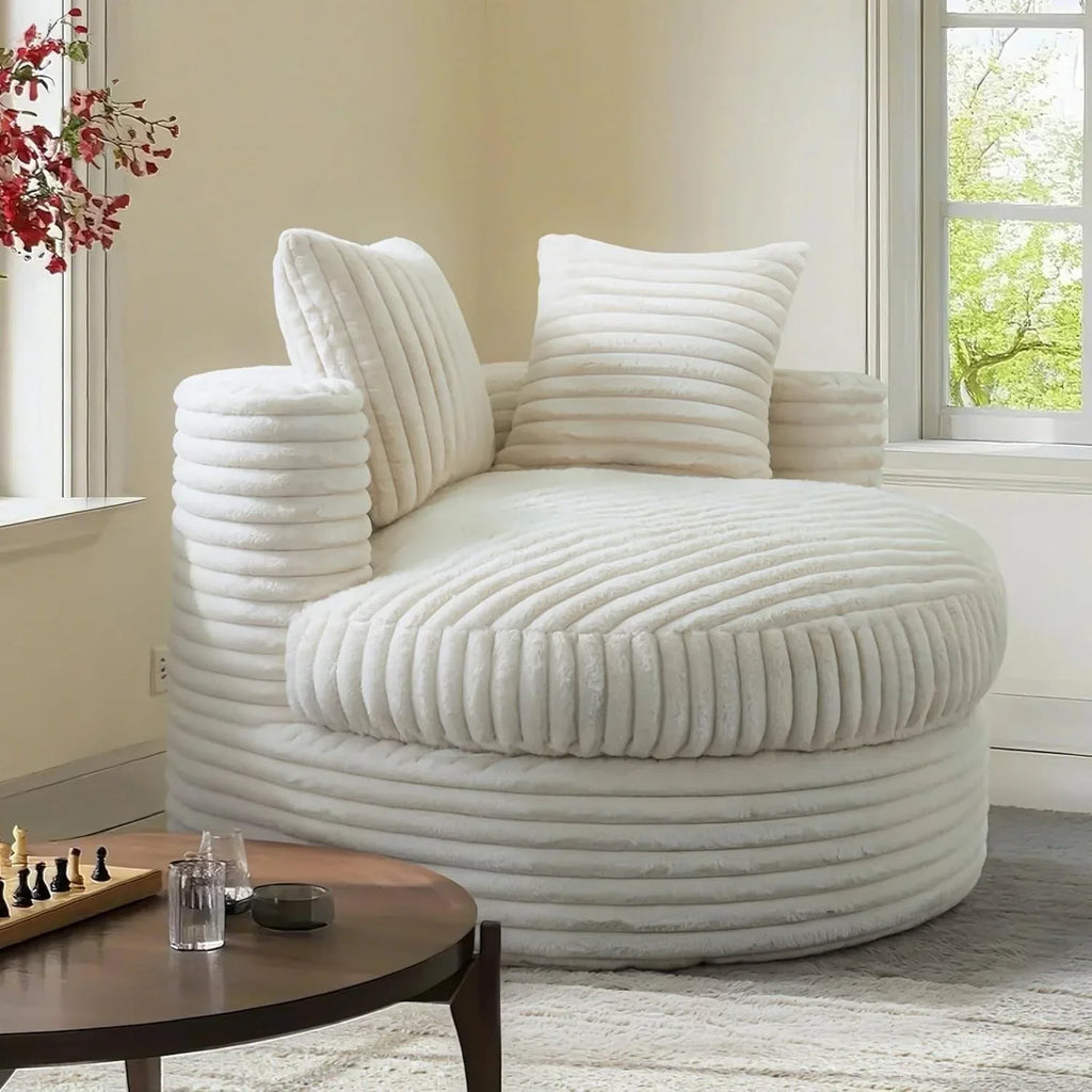 WOWMAX 47-Zoll runder Chaiselongue-Sessel für den Innenbereich, gepolstertes Bodensofa aus Cord mit extrabreiter Liegefläche und 2 Zierkissen