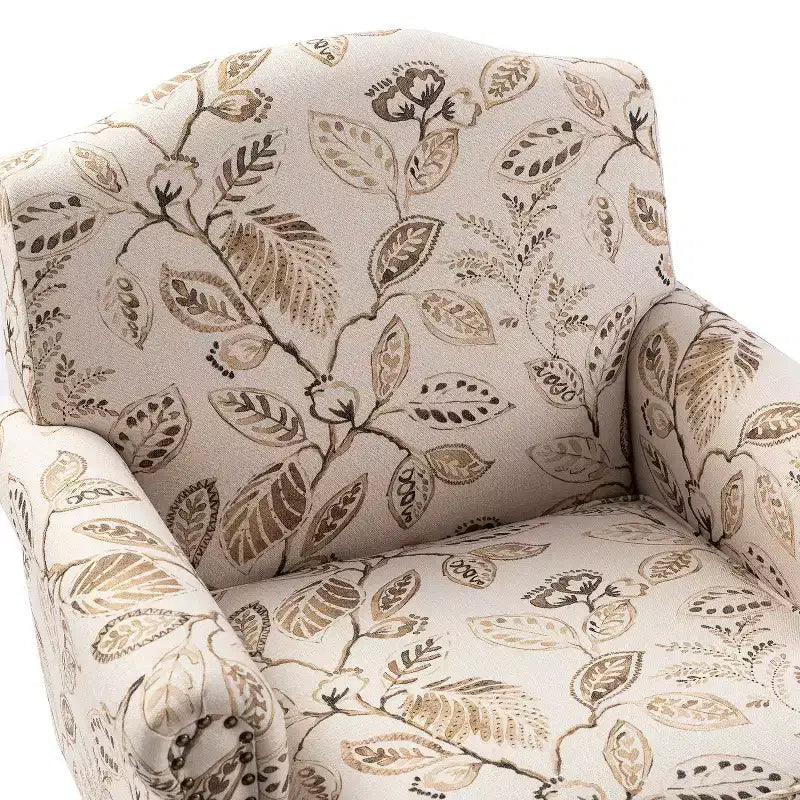 Gepolsterter Sessel aus Holz mit Blumenmuster, Paneel-Armlehnen und Kamelrückenlehne