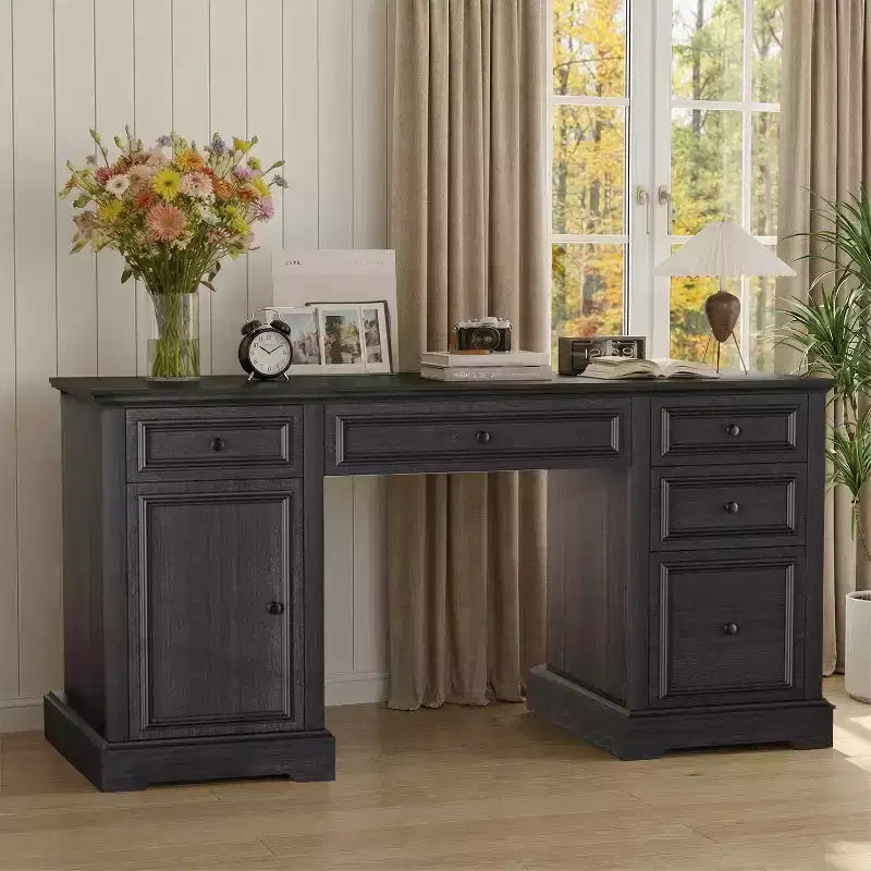 60-Zoll-Schreibtisch im Landhausstil fürs Homeoffice – Holzschreibtisch mit Schubladen und Stauraum im Schrank, rustikaler Schreibtisch für Arbeit und Studium