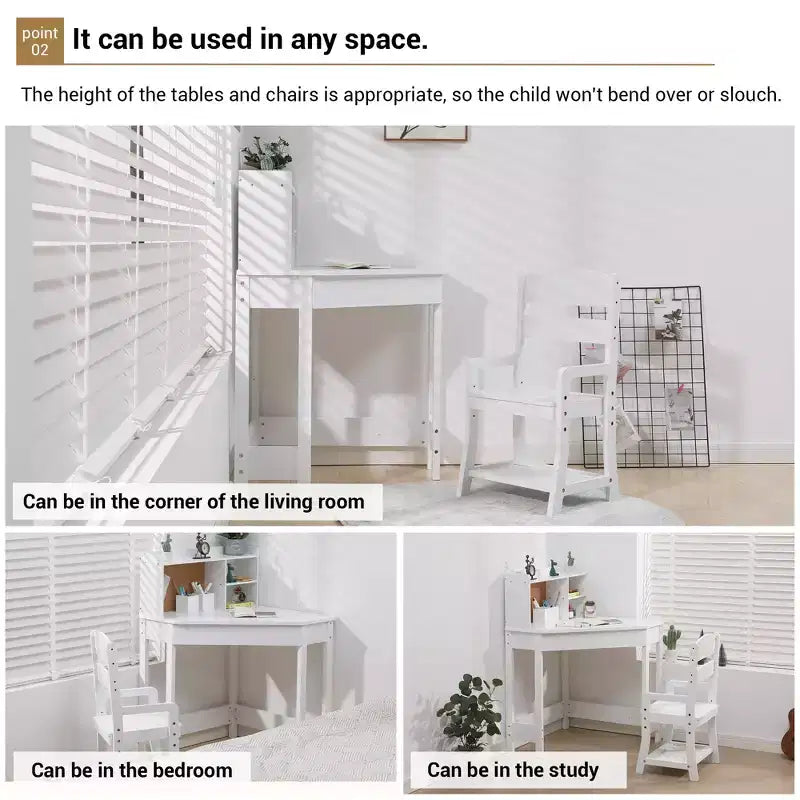 COZONY Kinderschreibtisch und Stuhl-Set, L-förmiger Lerntisch für Jungen und Mädchen im Alter von 3–8 Jahren