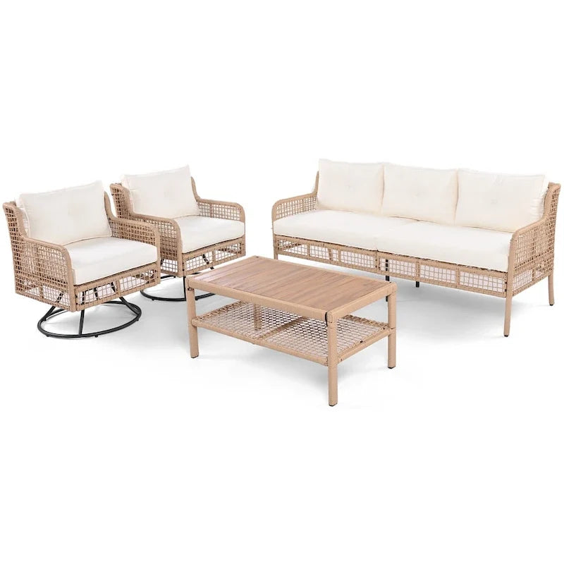 4-teiliges Outdoor-Rattangarniture-Set mit Drehstühlen und Couchtisch