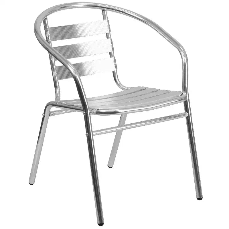 Emma und Oliver quadratisches Aluminium-Tischset (23,5 Zoll) mit 4 Stühlen mit Lamellenlehne