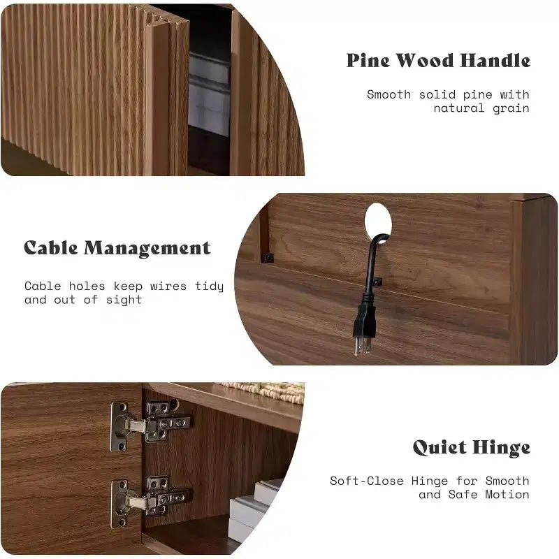 AMERLIFE 70" Modernes TV-Lowboard mit geriffeltem Design & Staufächern, für Fernseher bis 80", Holz-Mediakonsole für das Wohnzimmer