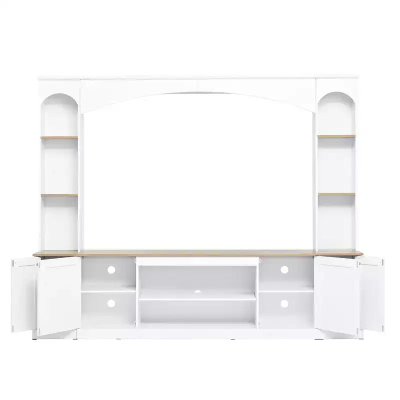 Whisen 91 Medienkonsole, gewölbte Entertainment-Center-Wandkombination im Landhausstil mit Bücherregal, Holzmaserung, für Fernseher bis zu 70 Zoll