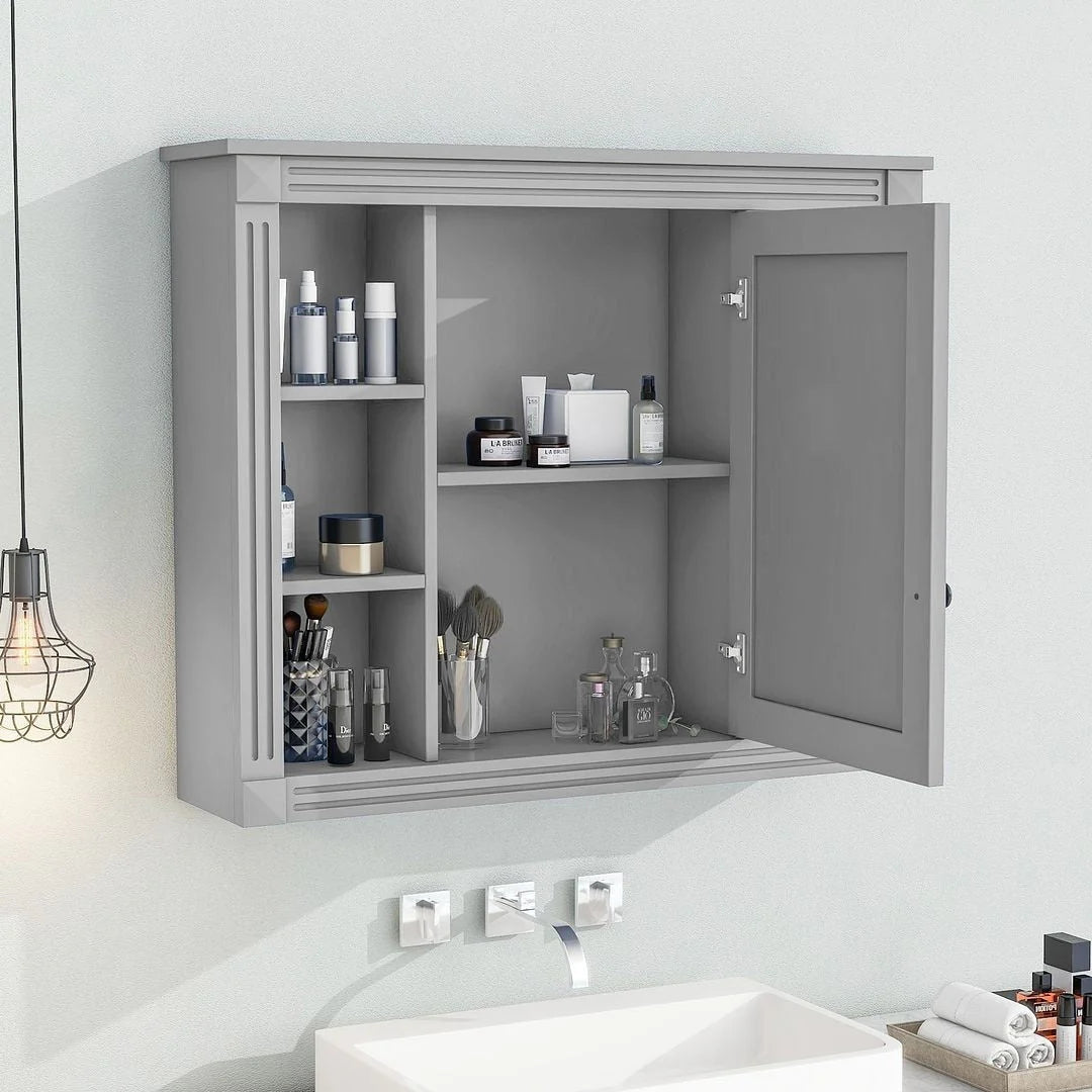 36" Moderner Badezimmer-Waschtisch mit Aufsatzwaschbecken und Spiegelschrank, 2 Türen und 2 Schubladen