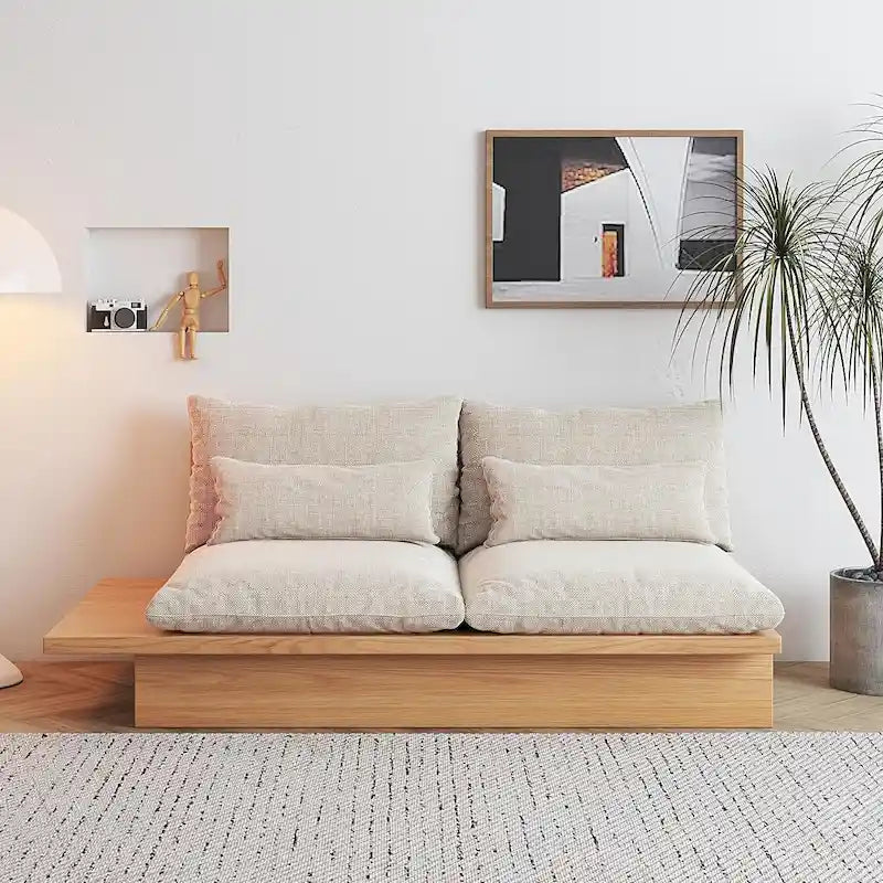 JASIWAY Baumwollsofa in Beige mit Holzgestell