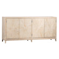 Isabelle 200 cm Sideboard aus Kiefernholz in Light Wash mit 4 Türen und handgeschnitztem Burst-Muster auf den Fronten
