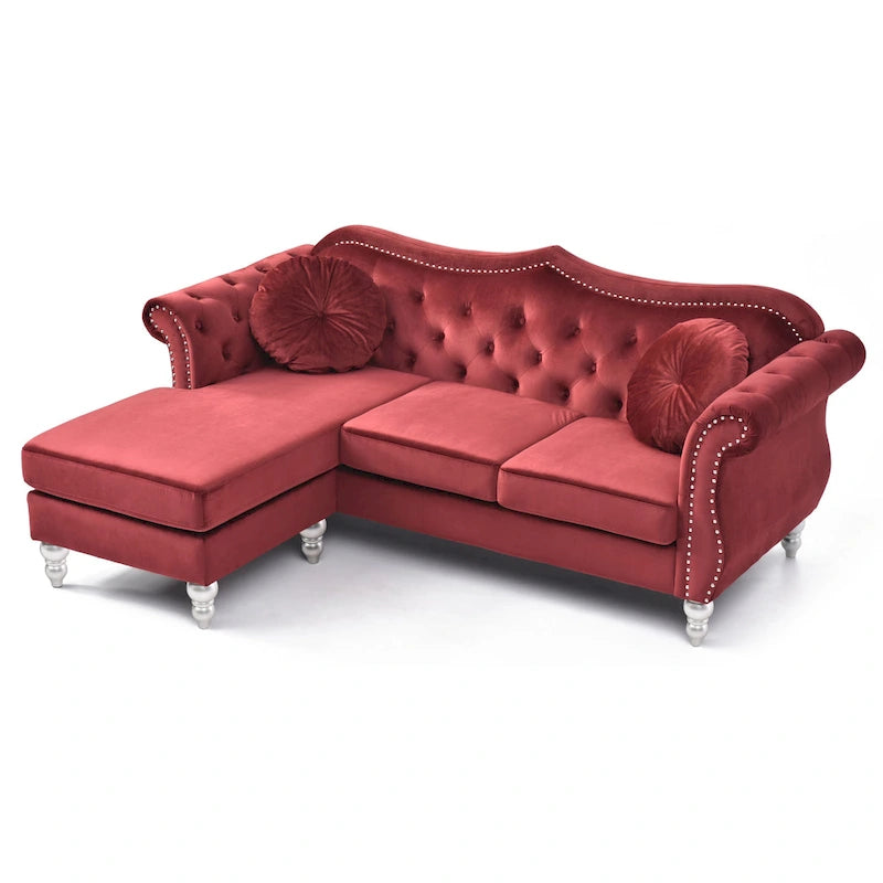 Hollywood-Samtsofa mit beidseitig montierbarer Chaiselongue
