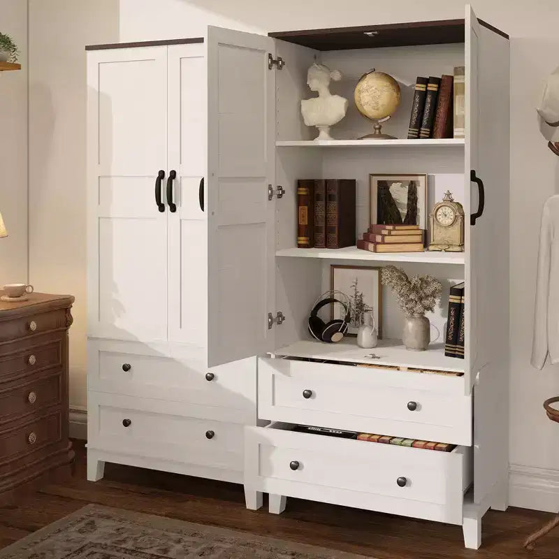 165 cm hoher Vorratsschrank mit verstellbaren Einlegeböden, Bauernhaus-Küchenschrank aus Holz mit 2 Türen & 2 Schubladen, freistehendes Bücherregal für Esszimmer, Wohnzimmer