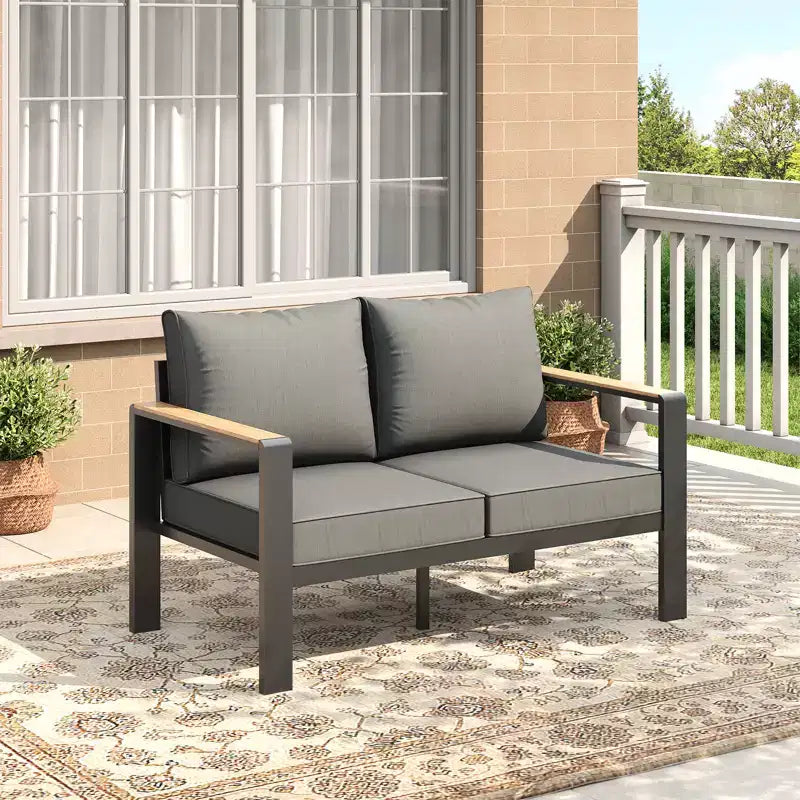 Aluminium-Terrassenmöbel-Set, Outdoor-Ecksofa mit 5 dicken Kissen, 4 Armlehnen & Couchtisch für Garten, Terrasse, Hinterhof