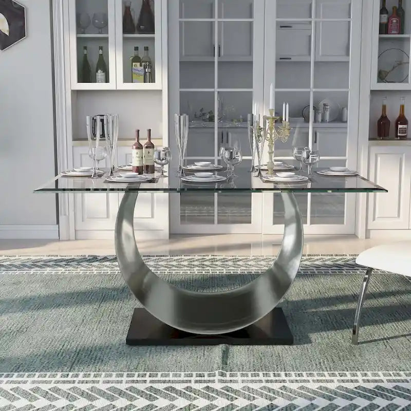 Heer Modern 7-teiliges Esszimmer-Set aus schwarzem Stahl mit U-förmigem Sockel von Furniture of America