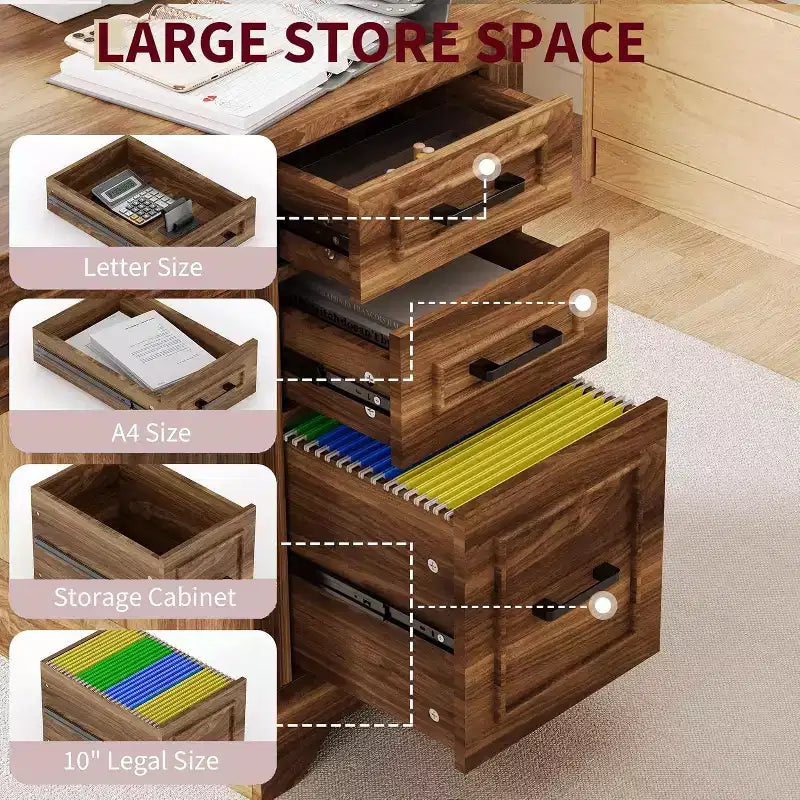 Landhaus-Schreibtisch für das Homeoffice mit Stauraum, Schreibtisch aus Holz mit 5 Schubladen & Schrank, rustikaler Computertisch für Wohnzimmer, Schlafzimmer und Arbeitszimmer