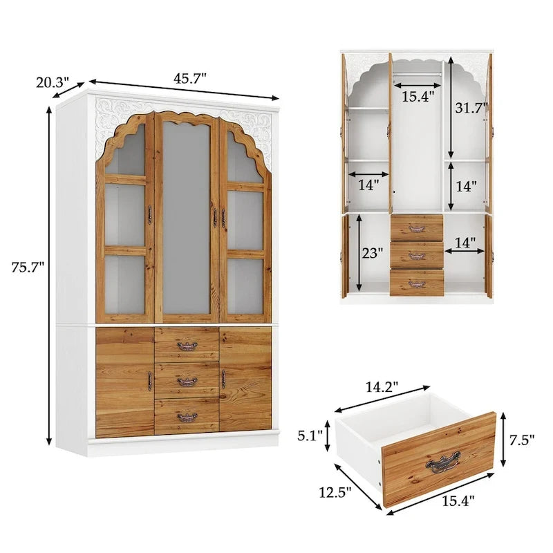 Vintage-inspiriertes zweiteiliges Kleiderschrank-Set mit Metallakzenten