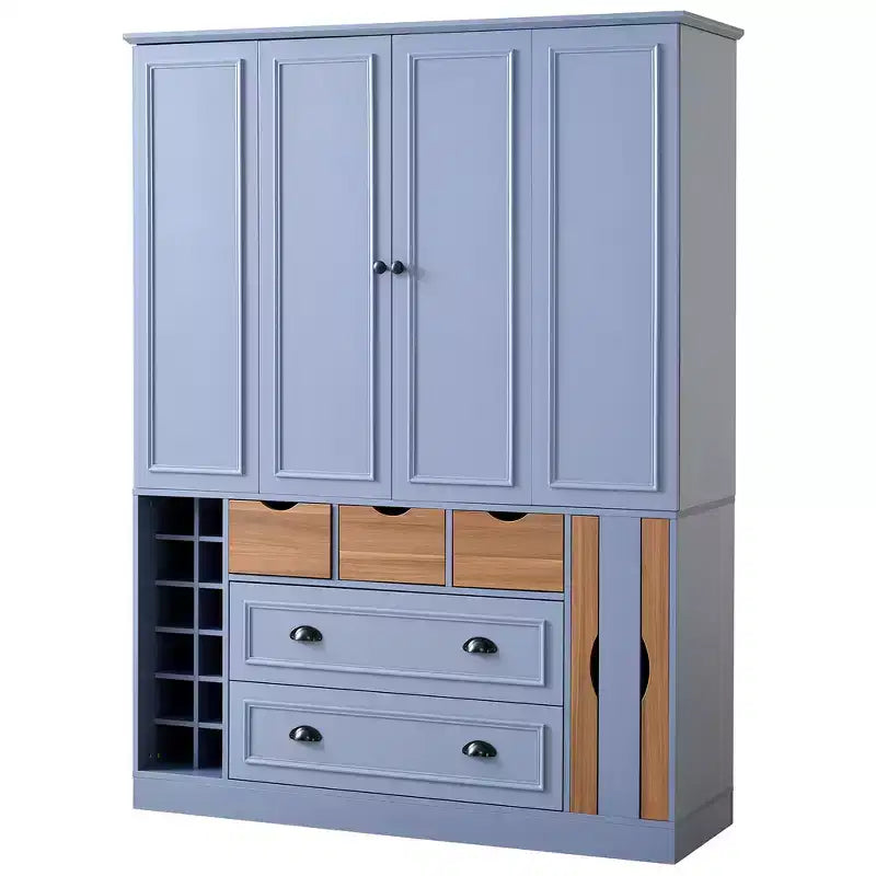 Whisen 71 Zoll hoher freistehender Küchenschrank, großer Vorratsschrank für das Esszimmer, Anrichte mit 4 Falttüren, Regalen und Weinregalen