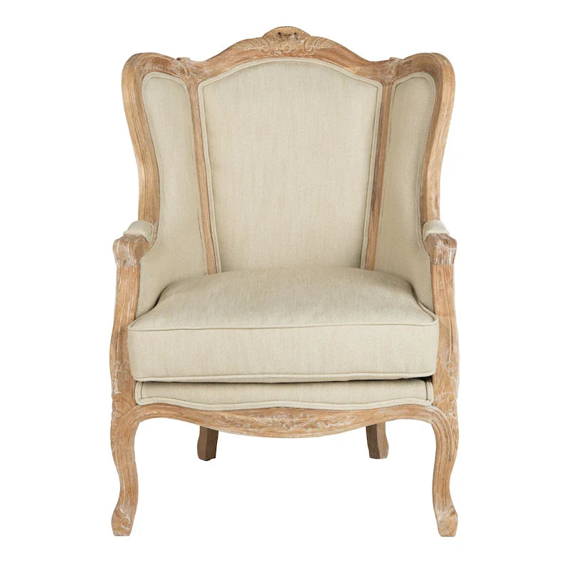 SAFAVIEH Couture Kali Ohrensessel aus Eiche und Naturleinen – 34 B x 34 T x 40 H