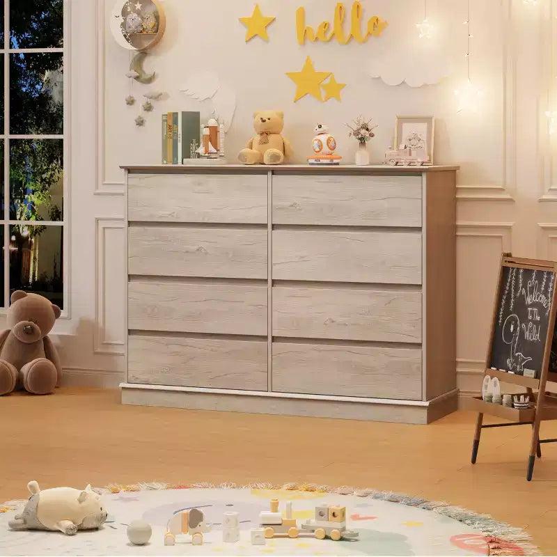Moderne Schlafzimmerkommode mit 8 Schubladen, Holz-Kommode als Aufbewahrungseinheit für den Kleiderschrank, breiter Schubladenschrank