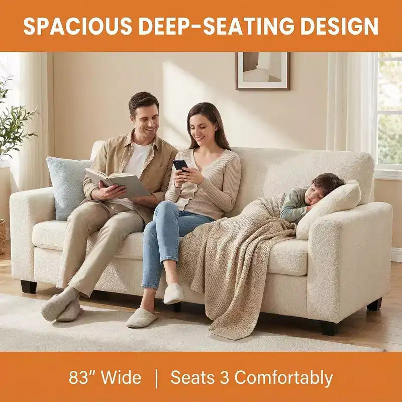 83W Modernes 3-Sitzer-Sofa mit tiefer Sitzfläche, weichem Stoff, breiter Armlehne, abnehmbarem, waschbarem Kissenbezug