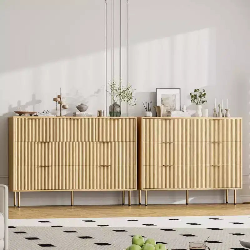 Kommode mit 7 Schubladen und Rillenoptik, moderner Aufbewahrungsschrank aus Holz, Schlafzimmermöbel für Wohnzimmer und Flur