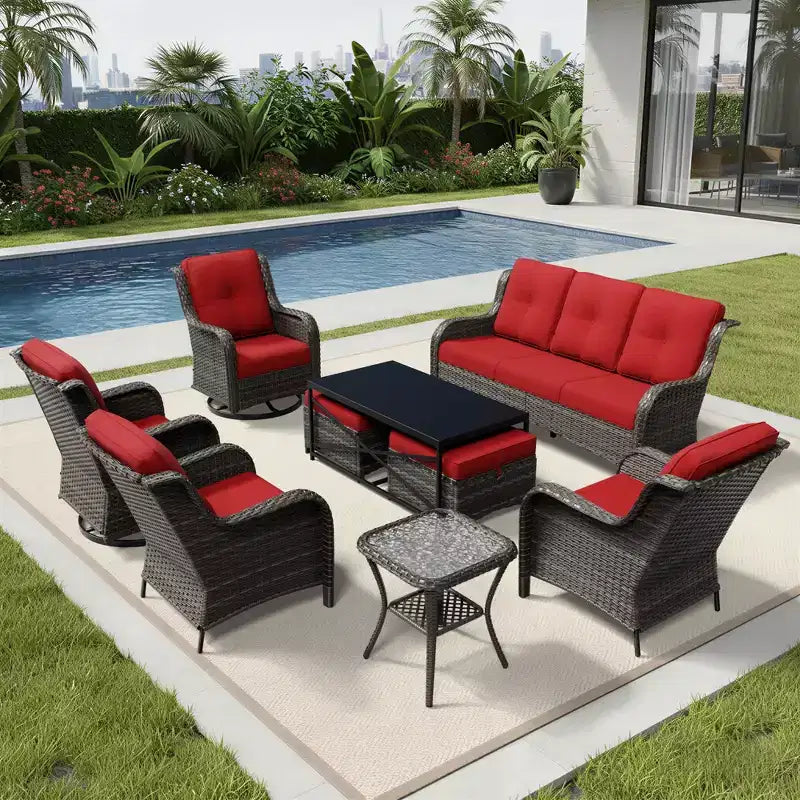 UPTIOT Premium Outdoor-Lounge-Set mit Sofa, Drehstühlen und Fußhocker für ultimativen Komfort und Stil