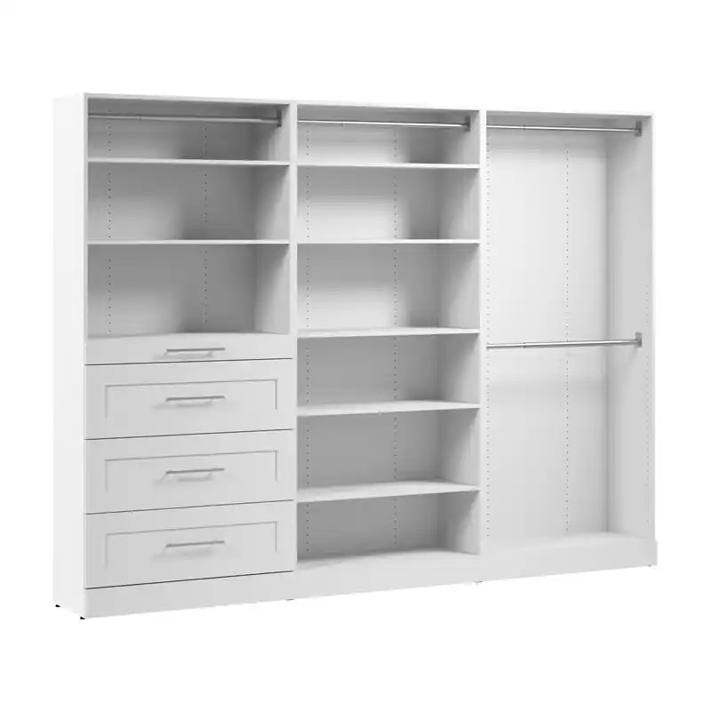 107 Modulares begehbares Kleiderschranksystem mit Kleiderstangen, Regalen und Schubladen im Shaker-Stil