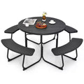 Costway Outdoor 8-Personen-Rund-Picknicktisch-Bank-Set mit 4 Bänken & Sonnenschirmloch Schwarz/Grau/Grün/Weiß