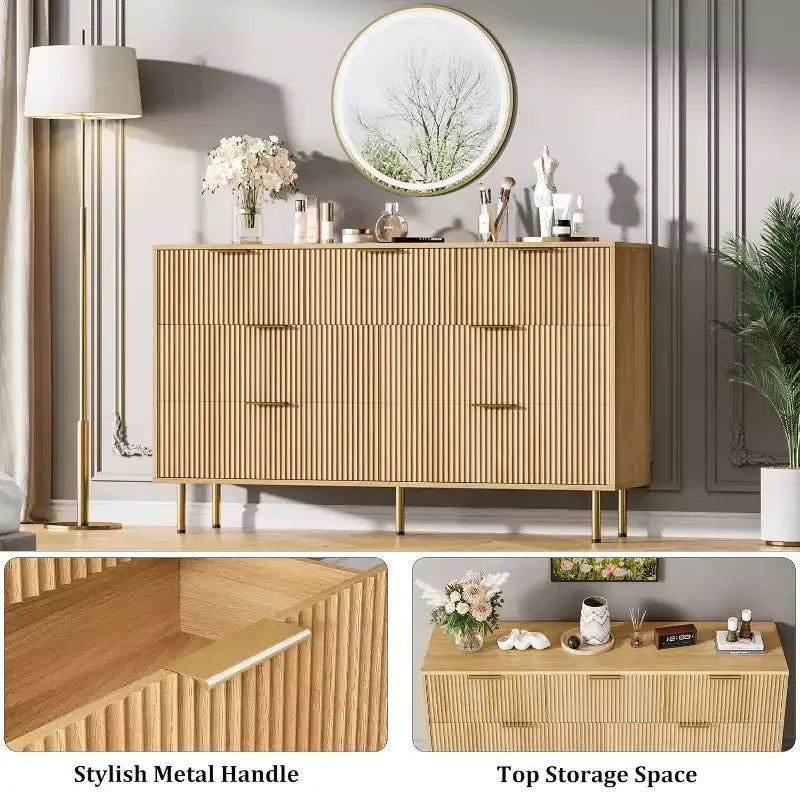 Kommode mit 7 Schubladen und Rillenoptik, moderner Aufbewahrungsschrank aus Holz, Schlafzimmermöbel für Wohnzimmer und Flur