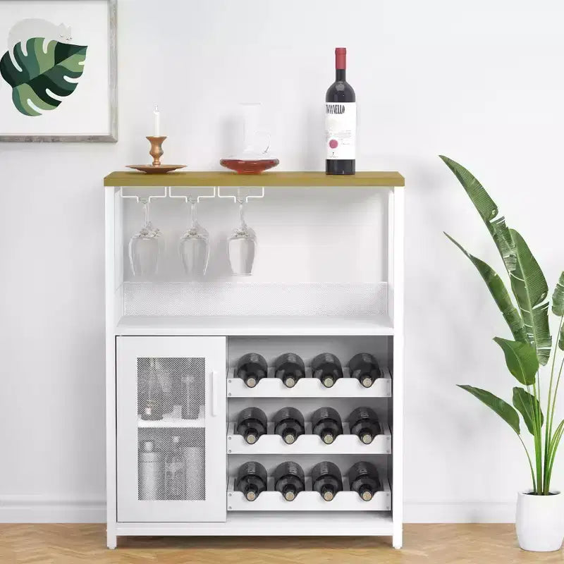 Grauer 3-stöckiger industrieller Weinbarschrank (12+ Flaschen), 91,4 H x 61 B x 38,1 T cm, abnehmbares Regal, 9 Glashalter & verstellbare Einlegeböden für Zuhause/Bar
