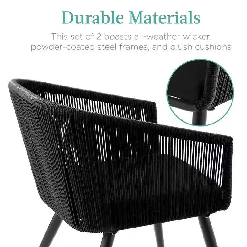 Best Choice Products Set aus 2 Outdoor-Esszimmerstühlen für die Terrasse, Sitzfläche aus geflochtenem Korbgeflecht, Belastbarkeit: 113 kg