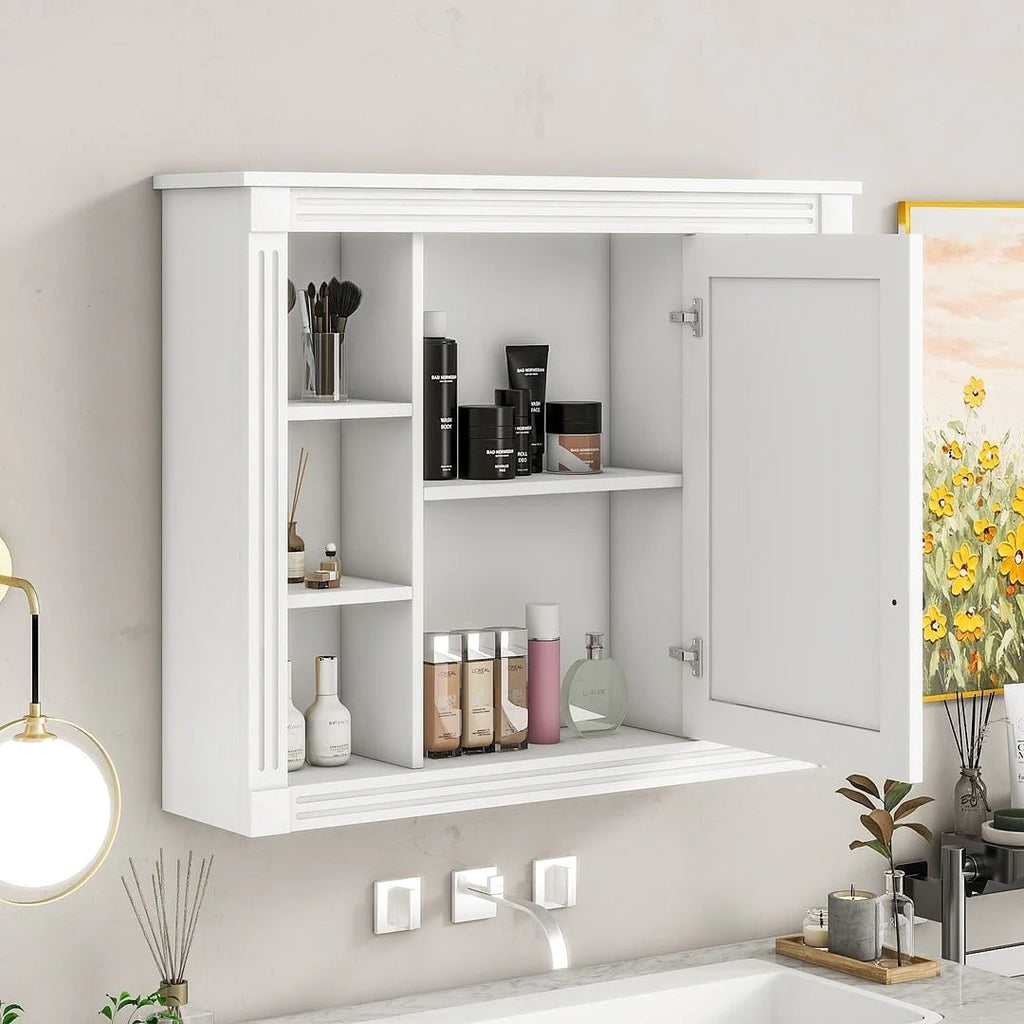 36" Moderner Badezimmer-Waschtisch mit Aufsatzwaschbecken und Spiegelschrank, 2 Türen und 2 Schubladen