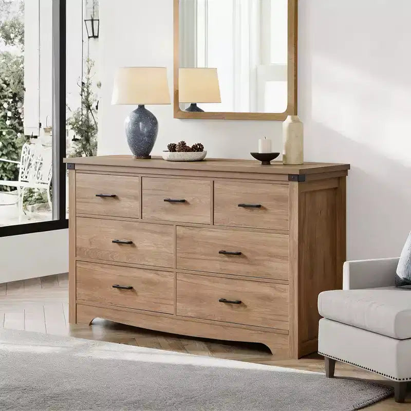Landhaus-Kommode mit 7 Schubladen fürs Schlafzimmer, 31,4 hohe Kommoden & Kommode, rustikale Holzkommode mit Metallgriffen, Aufbewahrungsorganizer für Kleiderschrank im Schlafzimmer