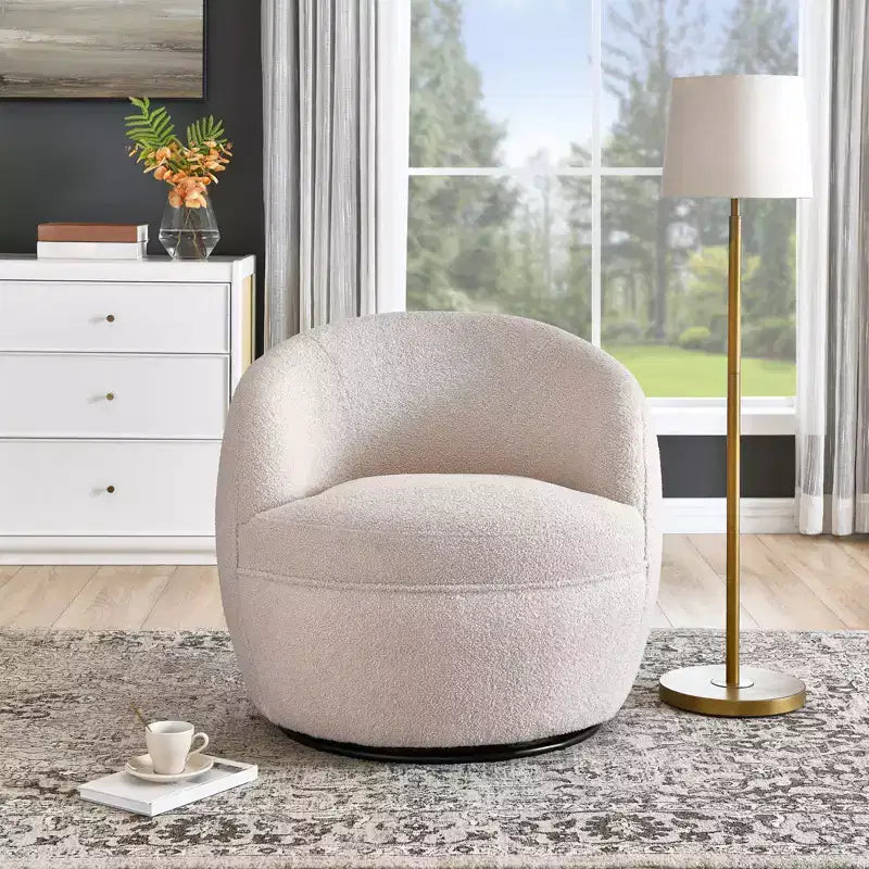 Roundhill Furniture Galleria 360° drehbarer Barrel Chair aus Kunst-Lammfell