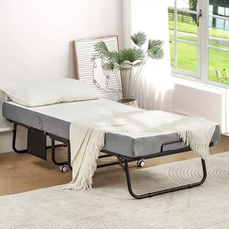 Erommy Klappbett mit Memory-Schaum-Matratze: Tragbares klappbares Gästebett für Erwachsene mit luxuriöser 5-Zoll-Memory-Schaum-Matratze
