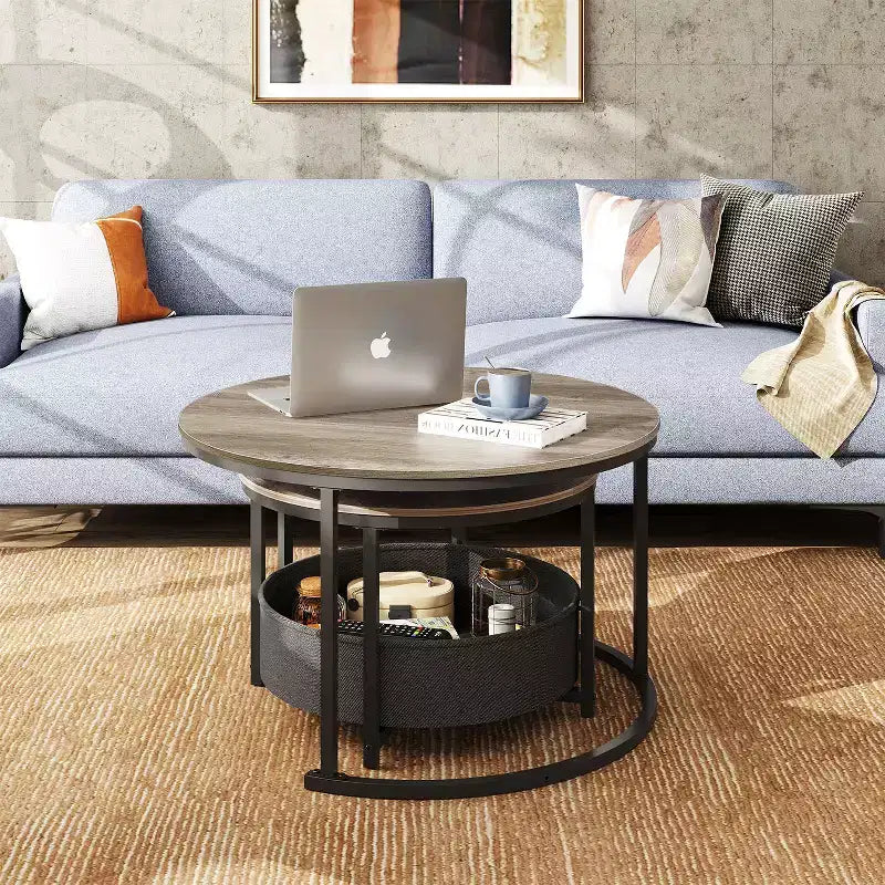 GALAXHERO 2er-Set verschachtelbare runde Couchtische – 31,5-cm-Beistelltische mit Ablagefach und Metallgestell für Wohnzimmer/Wohnung