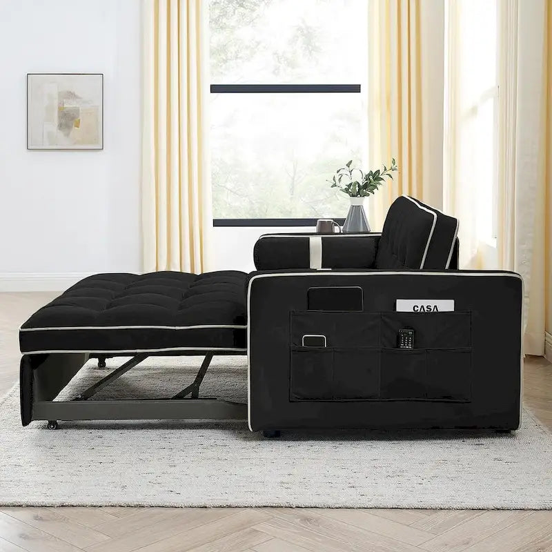 Multifunktionales Samt-Schlafsofa mit Ausziehfunktion, verstellbarer Rückenlehne und Kissen – k. A.