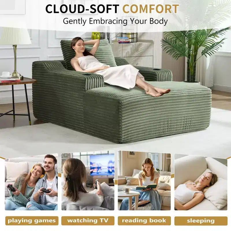 67 Liegestuhl, Schlafsofa für den Innenbereich mit 2 Kissen, weicher Einzelsessel für das Wohnzimmer, keine Montage erforderlich