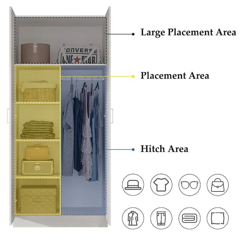 5-stufiger Kleiderschrank mit 2 Türen